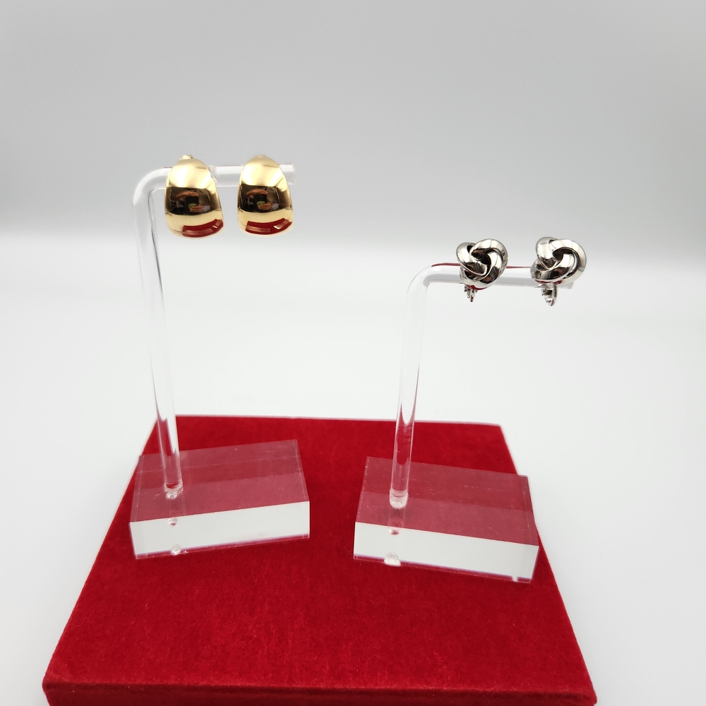 Gold Dome Clip-On Earrings & Silver Knot Clip-On Earrings - Two Pair Set